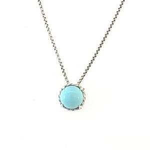 David Yurman Turquoise Pendant Necklace 17" Sterling Silver Estate DY689